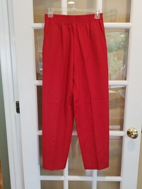Vtg Joan Walters Red Elastic Waist Straight-Leg Pants Size: 8P